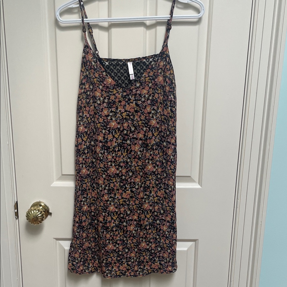 Xhilaration sz XS Dark Floral Print Spaghetti Strap Slip Dress Lace Back bead